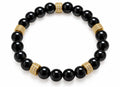 Black Onyx & Gold Pavé CZ Barrel Bead Stretch Bracelet — Luxury Statement