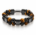 Tiger's Eye & Black Onyx Double Row Hematite Plate Bracelet