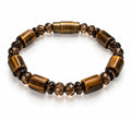 Tiger's Eye Barrel & Faceted Smoky Quartz Bracelet — Brass Clasp