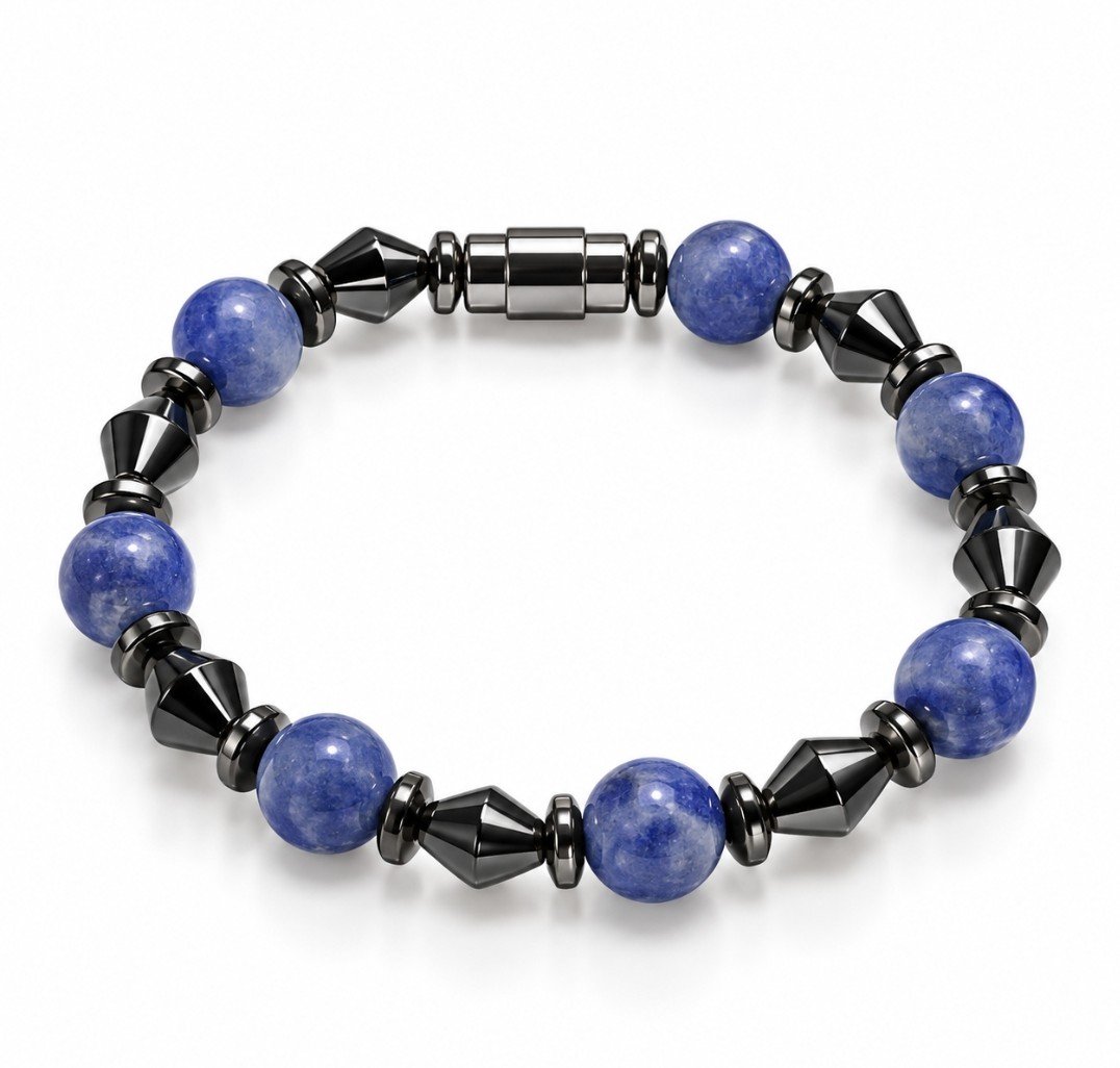 Blue Sodalite & Hematite Bicone Magnetic Bracelet