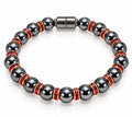 Hematite & Red Crystal Rondelle Magnetic Bracelet — Black, Red & Gold