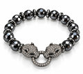 Faceted Hematite & Double CZ Panther Head Bracelet — Luxury