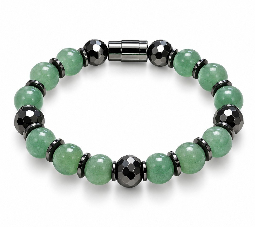 Green Aventurine & Faceted Hematite Magnetic Bracelet