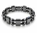 Black Hematite Tile & Bicone Link Bracelet — Gunmetal