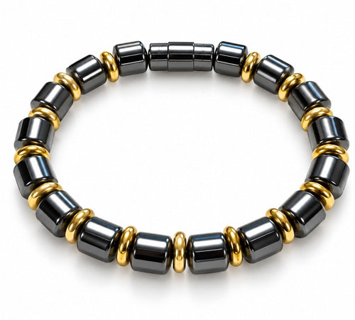 Black Hematite Barrel & Gold Rondelle Magnetic Bracelet — Men's