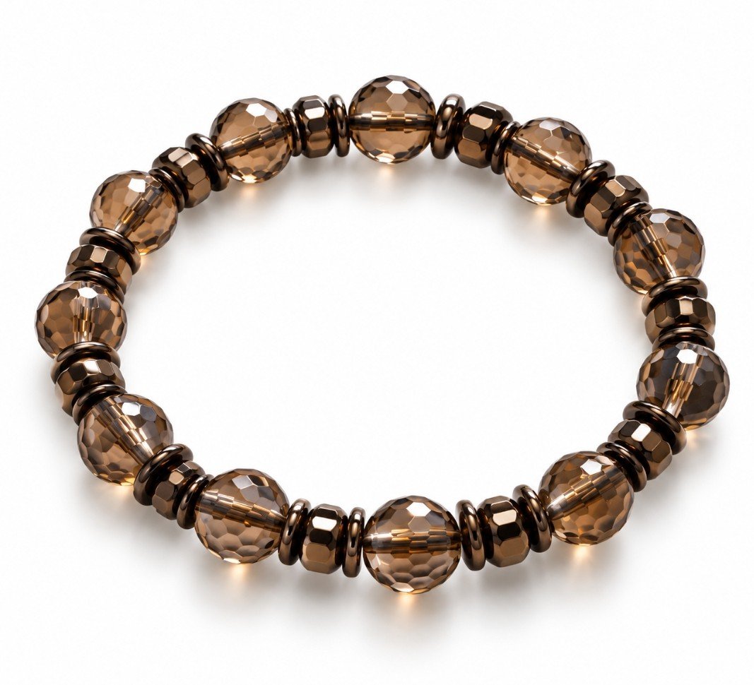 All Smoky Quartz Faceted Round & Rondelle Bracelet