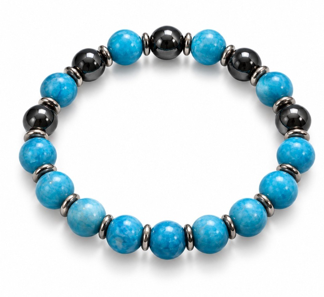 Turquoise Blue & Hematite Bead Stretch Bracelet