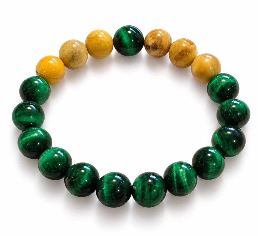 Green Tiger's Eye & Yellow Jasper Bead Stretch Bracelet