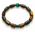 Tiger's Eye Barrel & Malachite Bead Stretch Bracelet