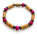 Picture Jasper Tube & Magenta Tiger's Eye Bead Bracelet — Brass Clasp