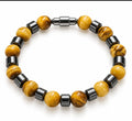 Golden Tiger's Eye & Hematite Barrel Magnetic Bracelet — Men's