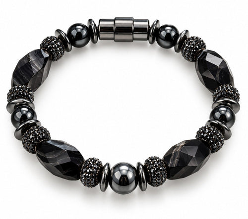 Black Banded Agate & Black Pavé Crystal Magnetic Bracelet — Luxury All Black
