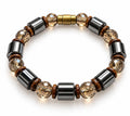 Champagne Crystal & Hematite Barrel Magnetic Bracelet — Wood Spacer
