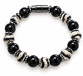 Zebra Jasper & Black Onyx Bead Magnetic Bracelet — Black & White