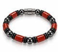Carnelian Agate Barrel & Hematite Magnetic Bracelet — Red & Black