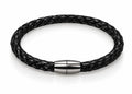 Braided Black Leather Bracelet — Silver Magnetic Clasp