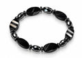 Black Banded Agate & Faceted Hematite Oval Stretch Bracelet — All Black