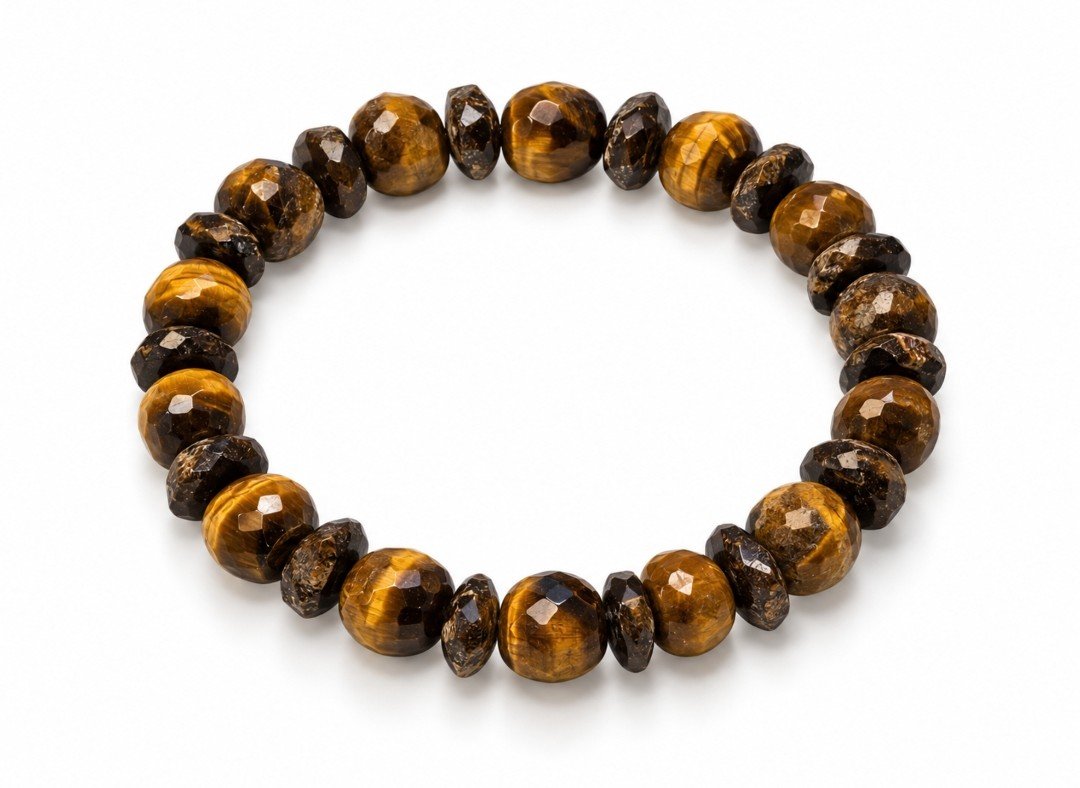 Faceted Tiger's Eye & Bronzite Rondelle Stretch Bracelet