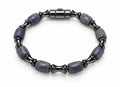 Matte Dumortierite Barrel & Hematite Bamboo Bracelet — Barrel Clasp