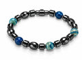 Blue Banded Agate & Faceted Hematite Oval Bracelet — Barrel Clasp