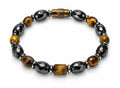 Faceted Hematite Oval & Tiger's Eye Magnetic Bracelet — Brass Clasp