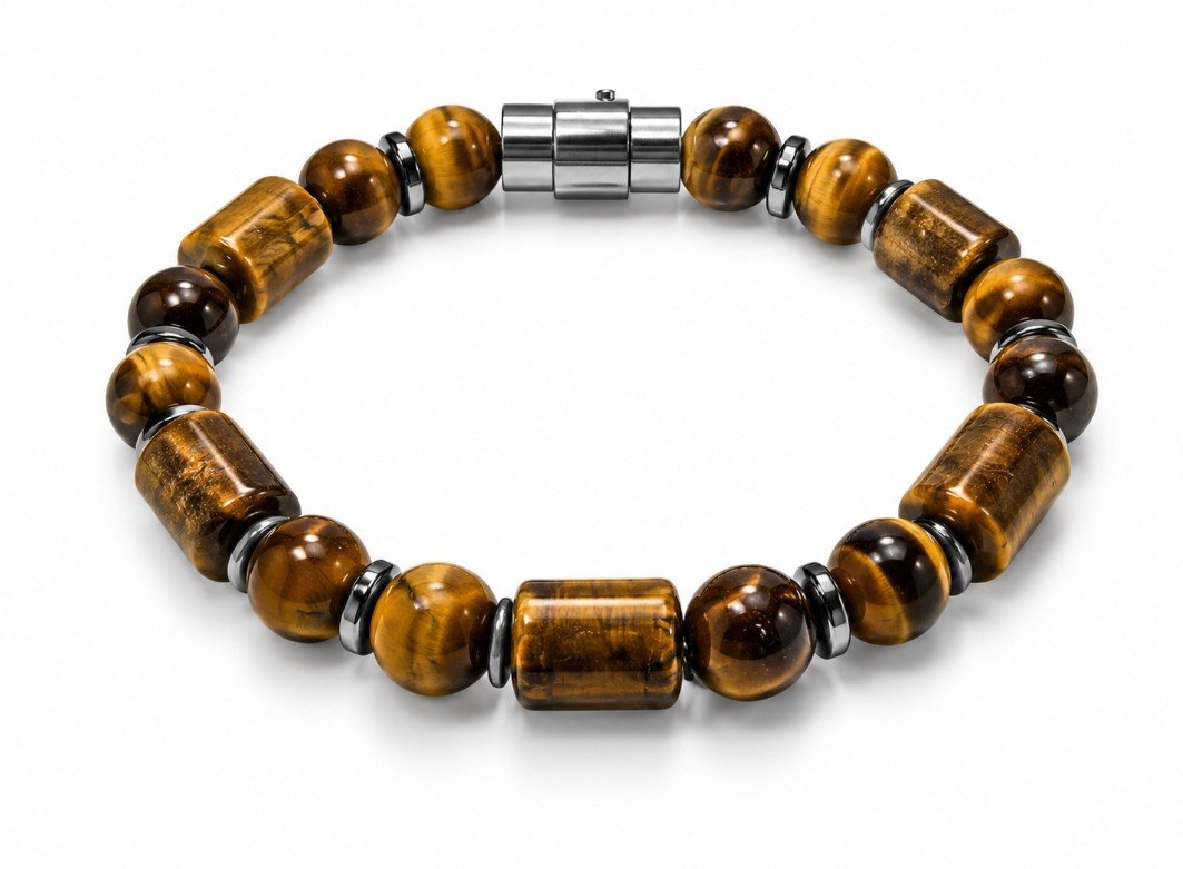 All Tiger's Eye Barrel & Round Bead Bracelet — Barrel Clasp