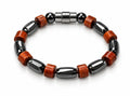 Faceted Hematite Capsule & Carnelian Agate Rondelle Magnetic Bracelet