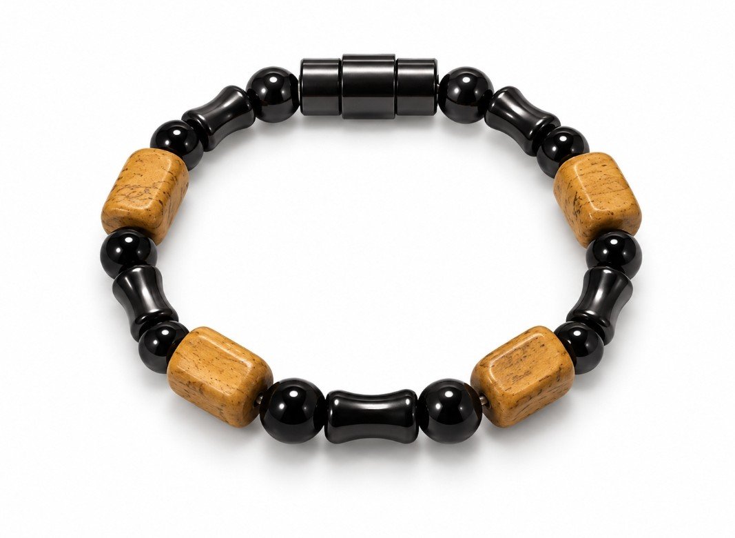 Square Picture Jasper & Hematite Bamboo Magnetic Bracelet