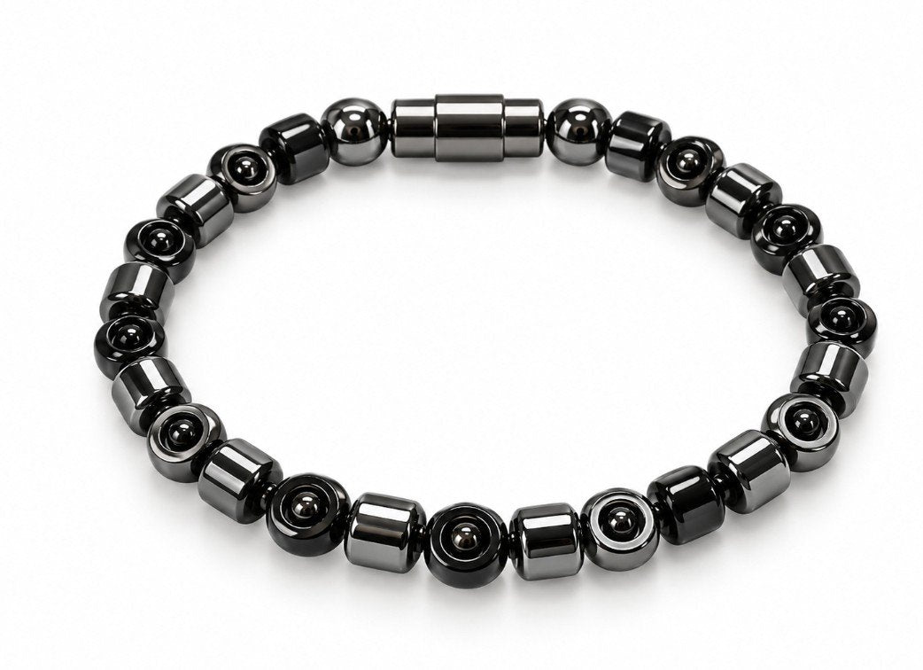 All Hematite Barrel & Evil Eye Rondelle Magnetic Bracelet