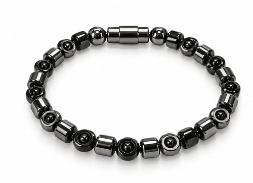 All Hematite Barrel & Evil Eye Rondelle Magnetic Bracelet