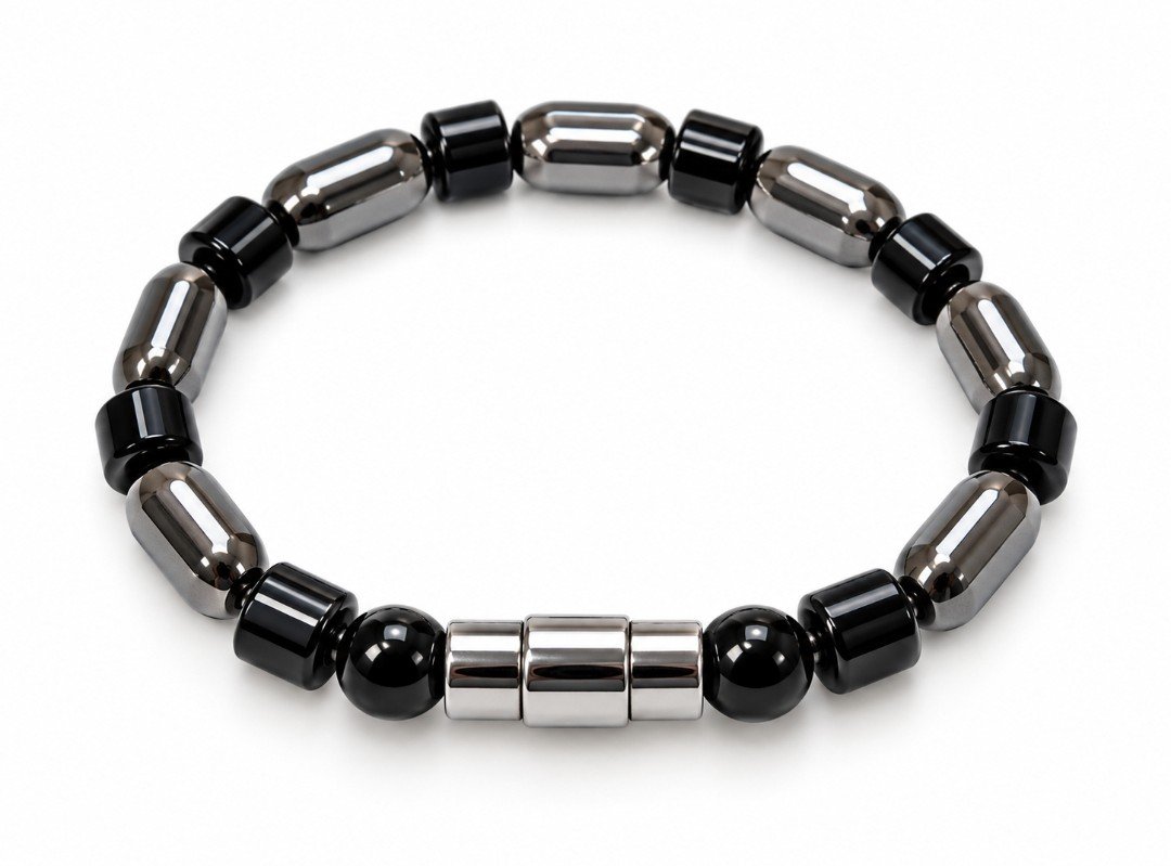 Hematite Capsule & Black Onyx Barrel Magnetic Bracelet