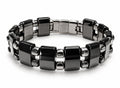 Black Hematite Wide Tile Link Bracelet — Steel Connectors