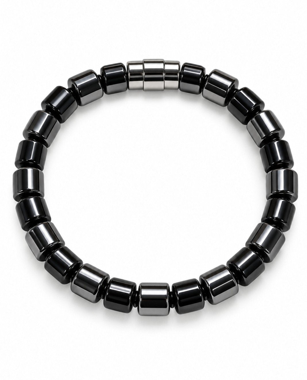 Hematite & Black Onyx Barrel Bead Magnetic Bracelet