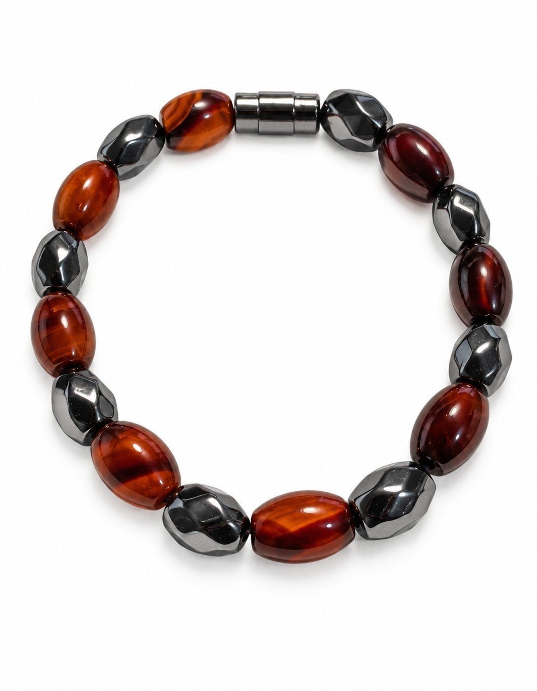 Red Banded Agate Oval & Faceted Hematite Magnetic Bracelet