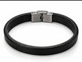 Flat Black Leather Strap Bracelet — Silver Box Clasp