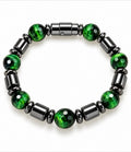 Faceted Green Tiger's Eye & Hematite Barrel Magnetic Bracelet