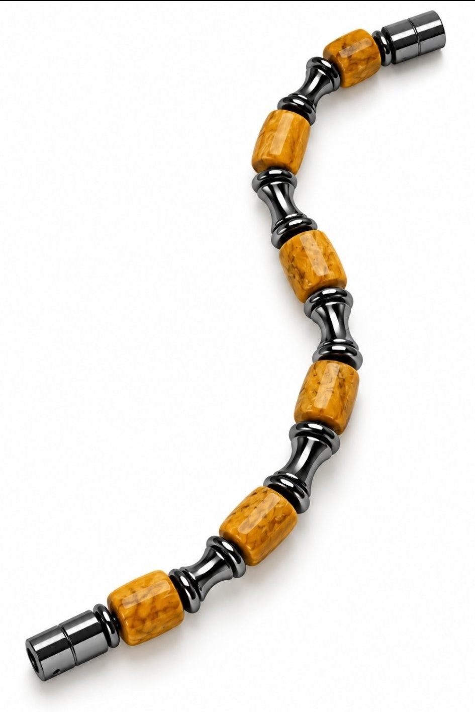 Square Picture Jasper & Hourglass Hematite Magnetic Bracelet, straight view