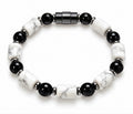 White Howlite Barrel & Black Onyx Magnetic Bracelet