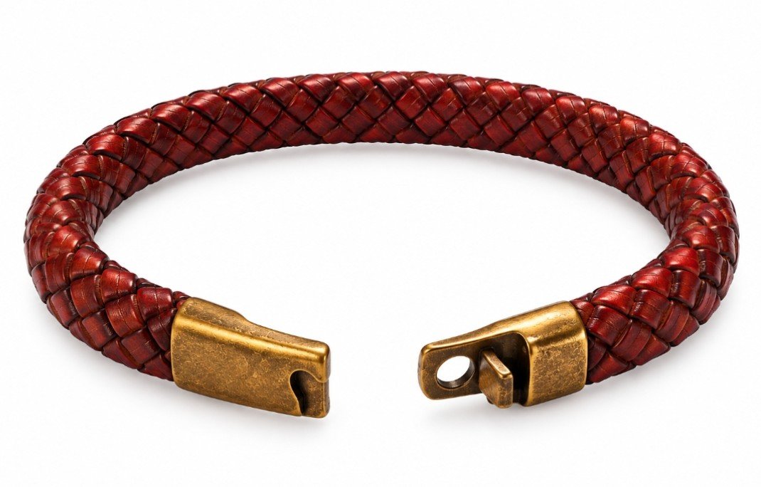 Braided Burgundy Leather Bracelet, open clasp view